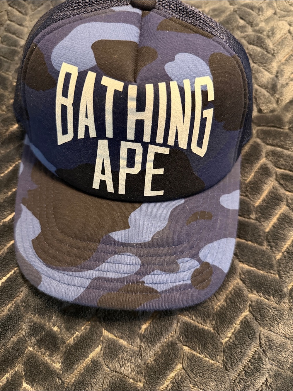 Bape Blue & Black Camo Trucker Hat - BATHING APE